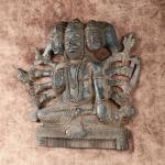 Vintage Panchmukhi Hanuman Wall Hanging | 8" x 8" x 2" (20.3 x 20.3 x 5.1 cm) | 2 kg Antique Sandstone Finish | Five-Face Protection Art